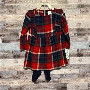 NWT! Carter's Red and Green Plaid Dress with Navy Tights